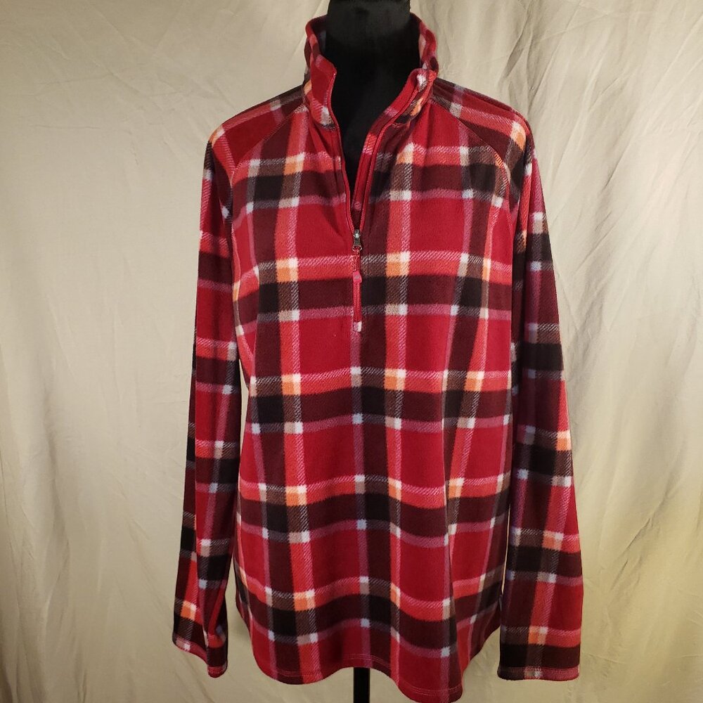 Women's Eddie Bauer XXL Red Plaid Quarter Zip Fleece